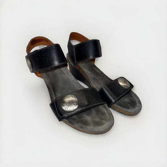 Taos Carousel 2 Black Leather Wedge Ankle Strap Comfort Sandals Sz.42/US 11 - Picture 1 of 5
